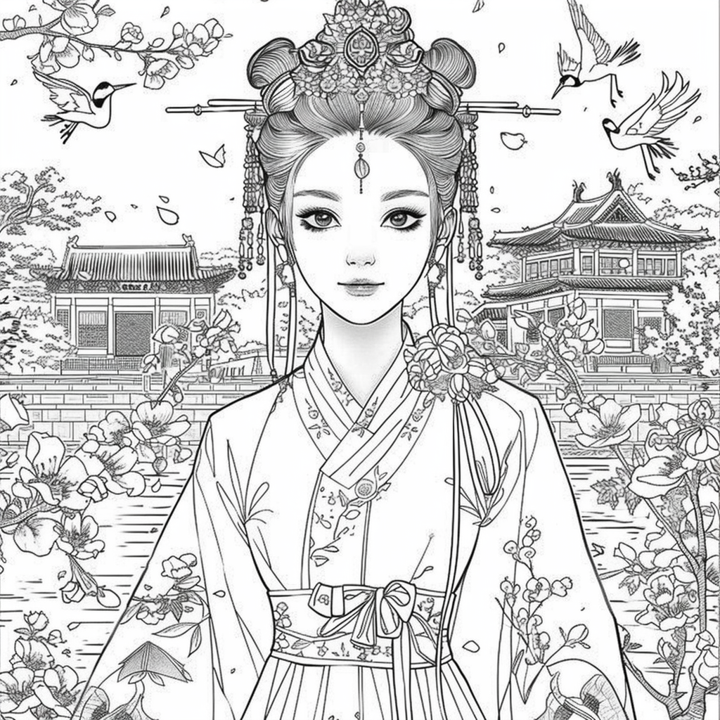 A Korean Beauty Beneath the Blossoming Night