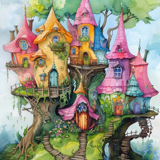 Whimsical Fairy Village – Enchanted Treehouse Homes in a Magical Land